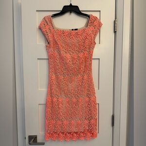 Small Wilster Coral Lace Mini Cap Sleeve Dress